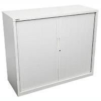 sba tambour door cupboard 1000mm high x 1200mm wide x 450mm deep, white  (2 adjustable shelves)